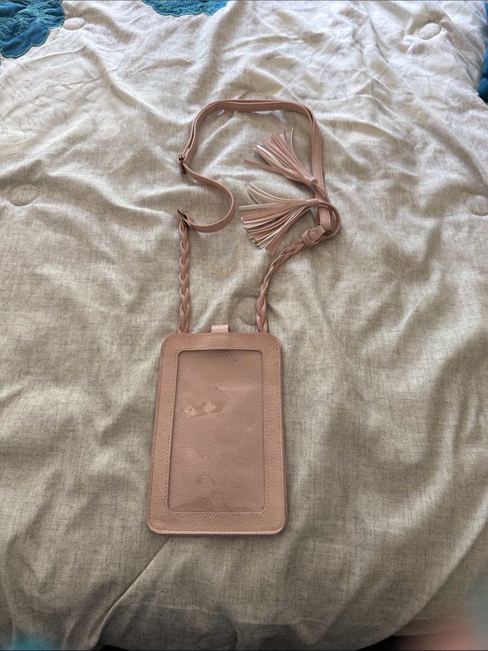 Braided Tassel Crossbody Phone Pouch in Dusty Pink